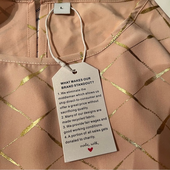 Peach and Gold Plaid Print Flare Sleeve Blouse - Picture 10 of 10